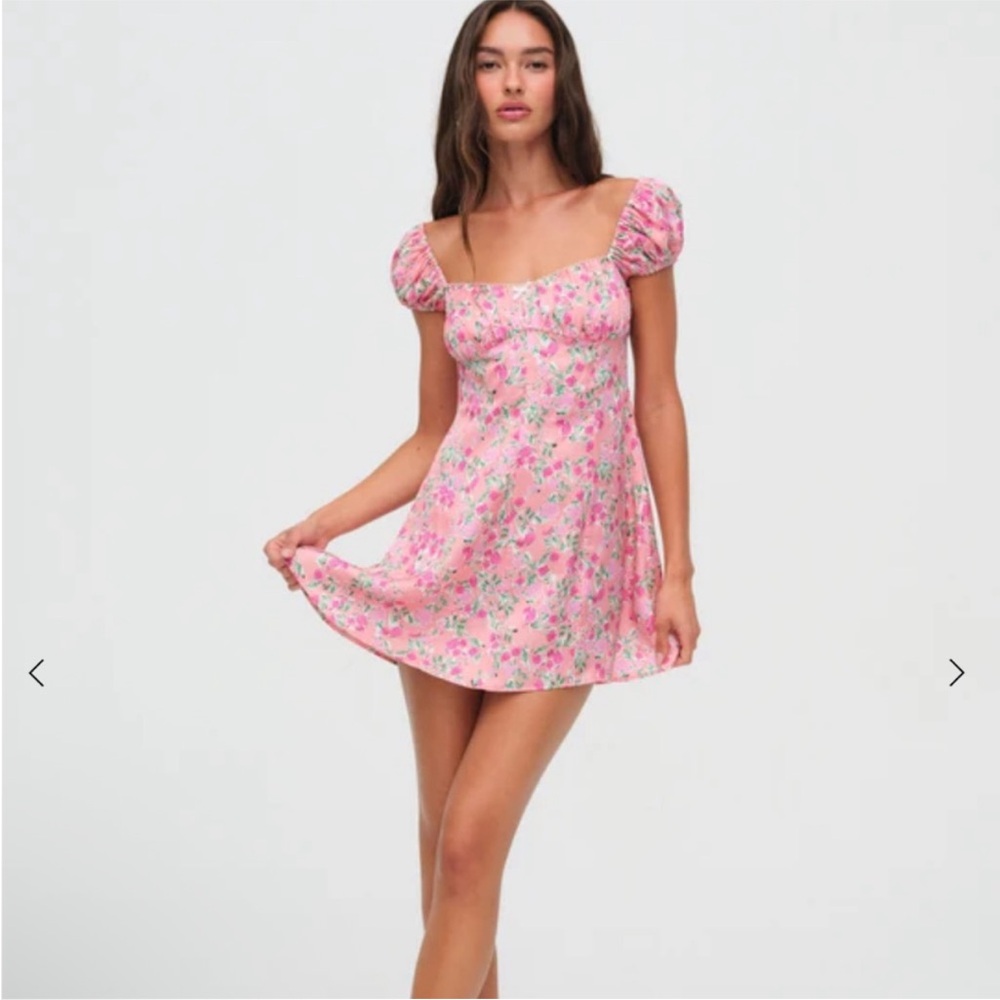 For Love & Lemons Antonia Mini Dress in Pink Floral Puff Sleeve Bow size small